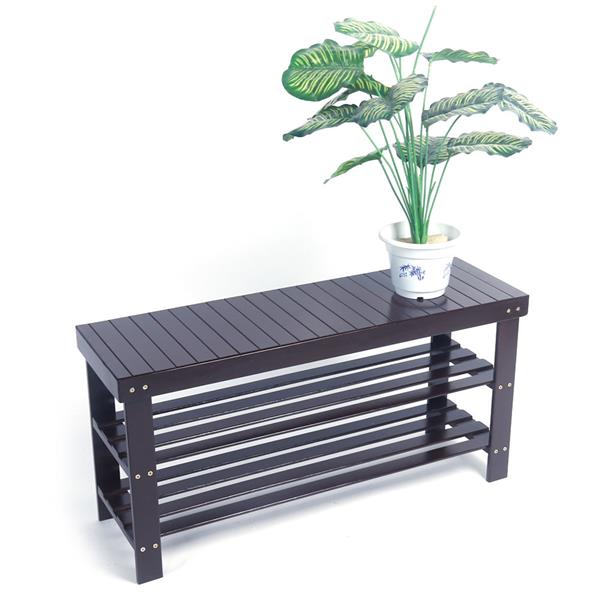 90cm Strip Pattern 3 Tiers Bamboo Stool Shoe Rack Coffee