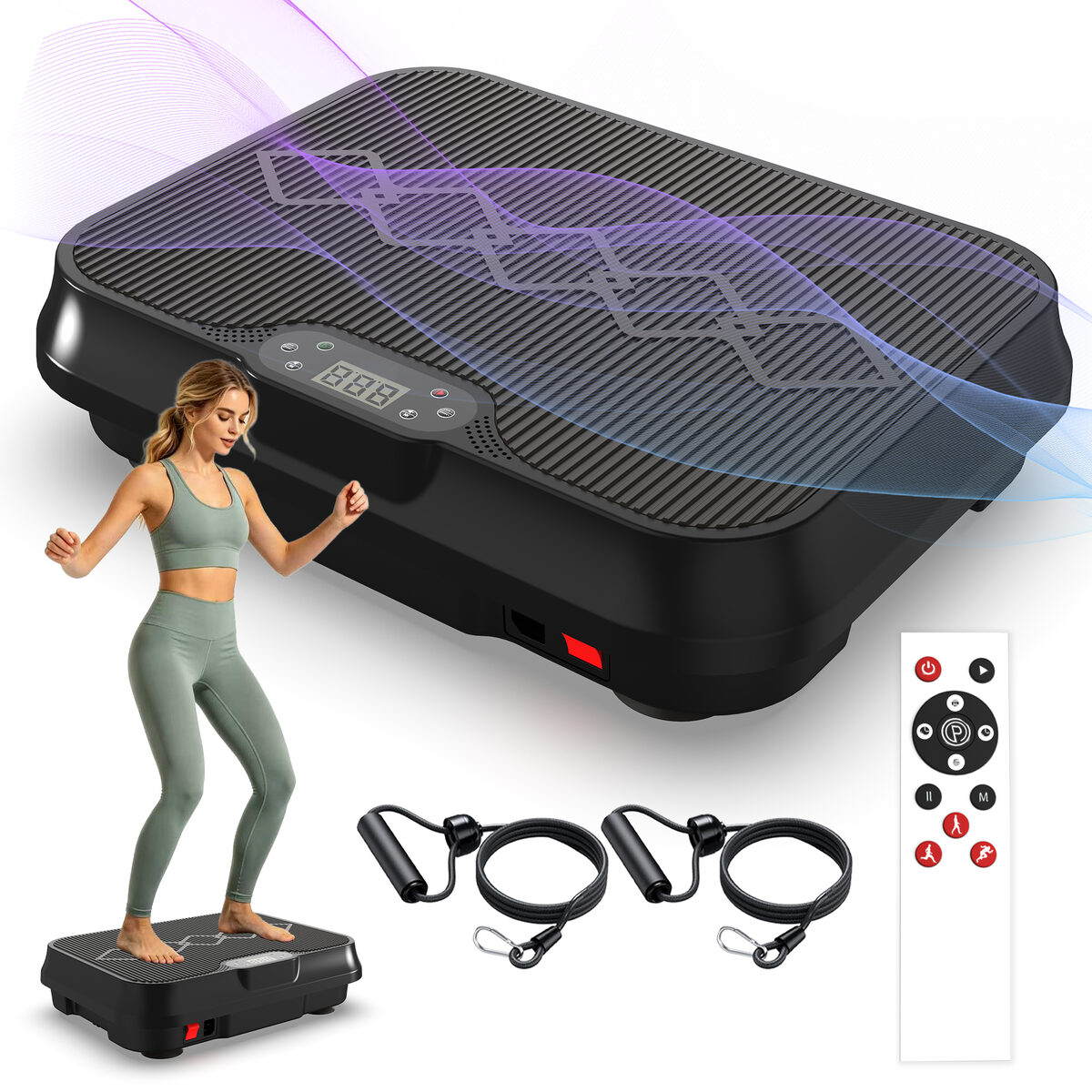 Vibration Plate Exercise Machine, Whole Body Workout Platform With Remote Control, Resistance Bands, Vibration Platform For Home Gym