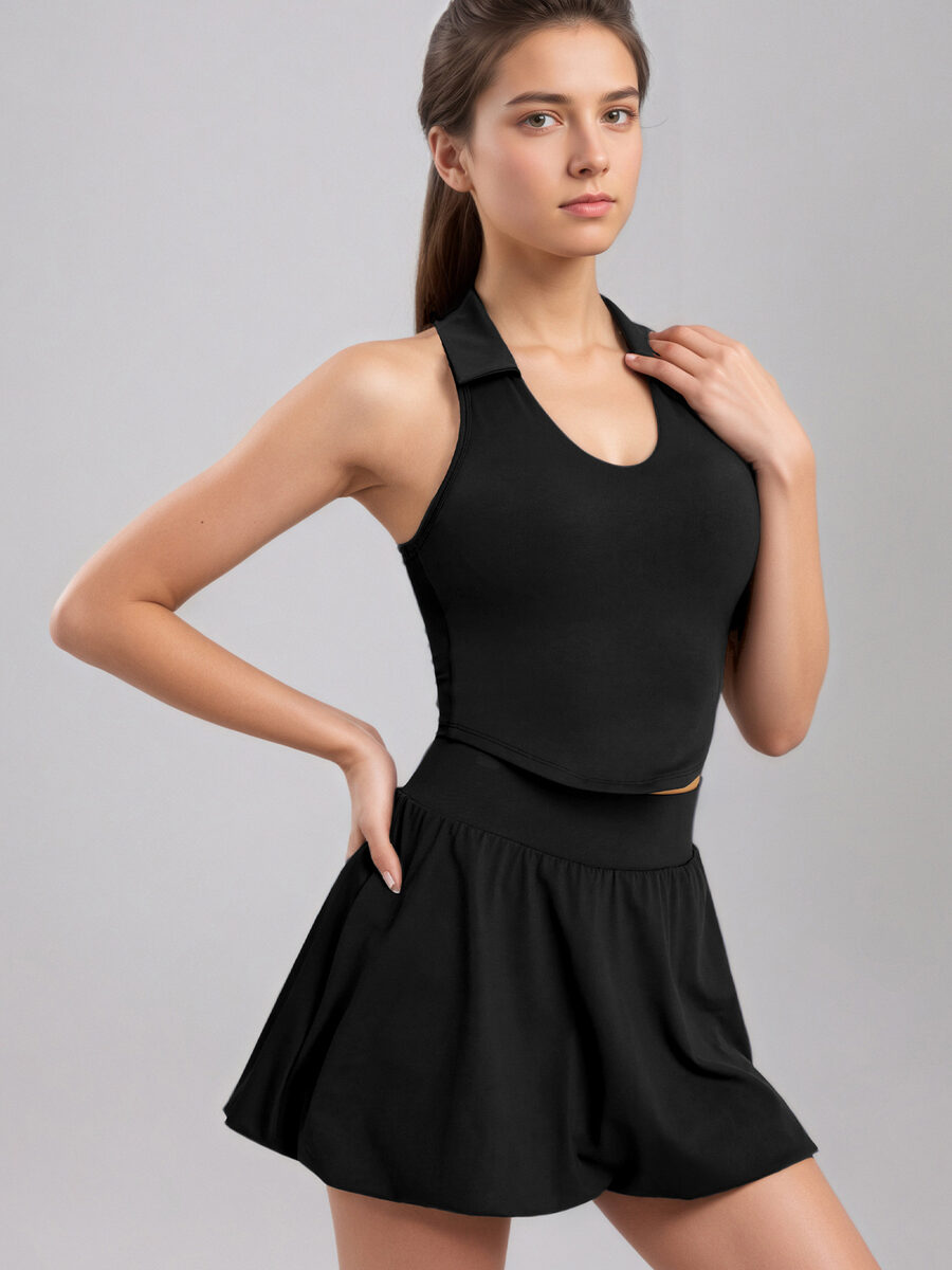New Women's High-Support Shockproof Sports Bra & High-Stretch Yoga Skirt Tennis Skirt Workout Set For Intense Exercise