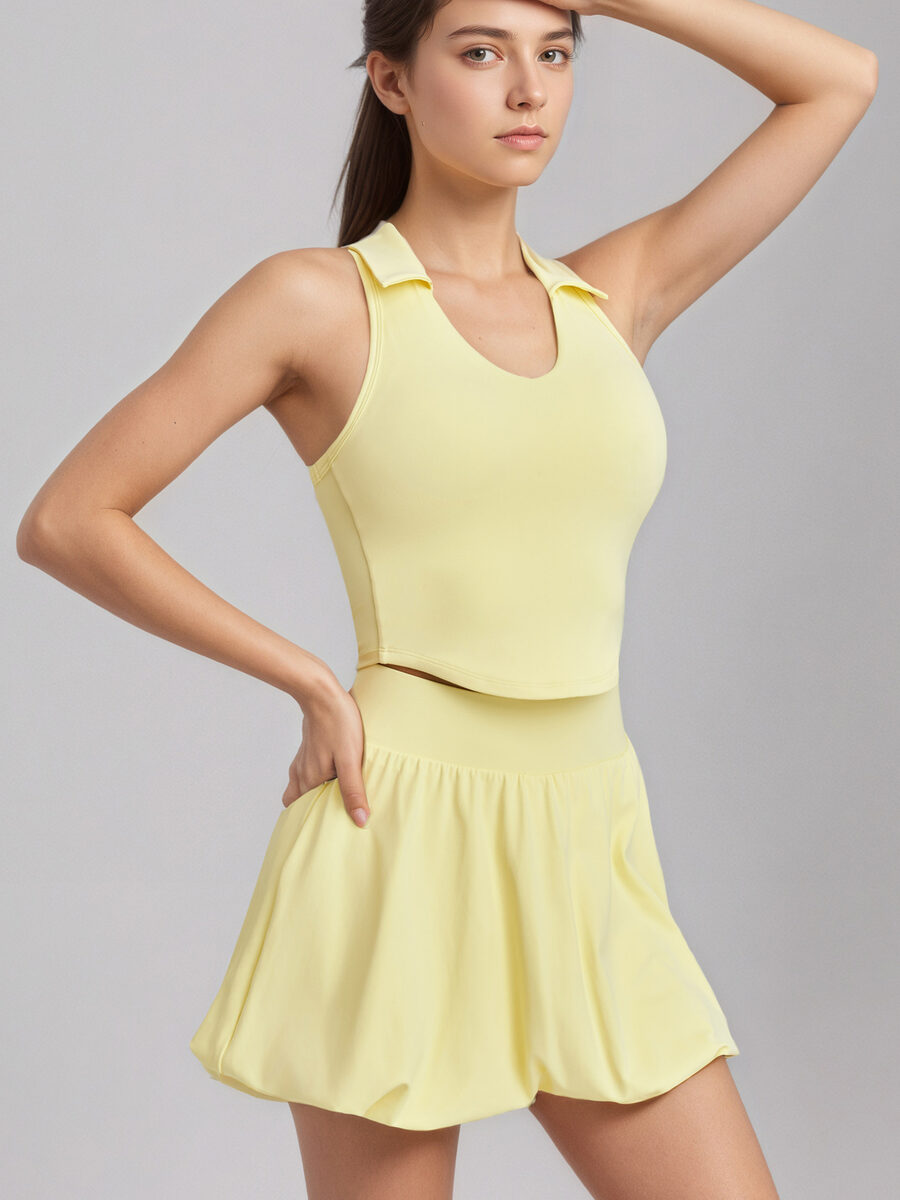 New Women's High-Support Shockproof Sports Bra & High-Stretch Yoga Skirt Tennis Skirt Workout Set For Intense Exercise