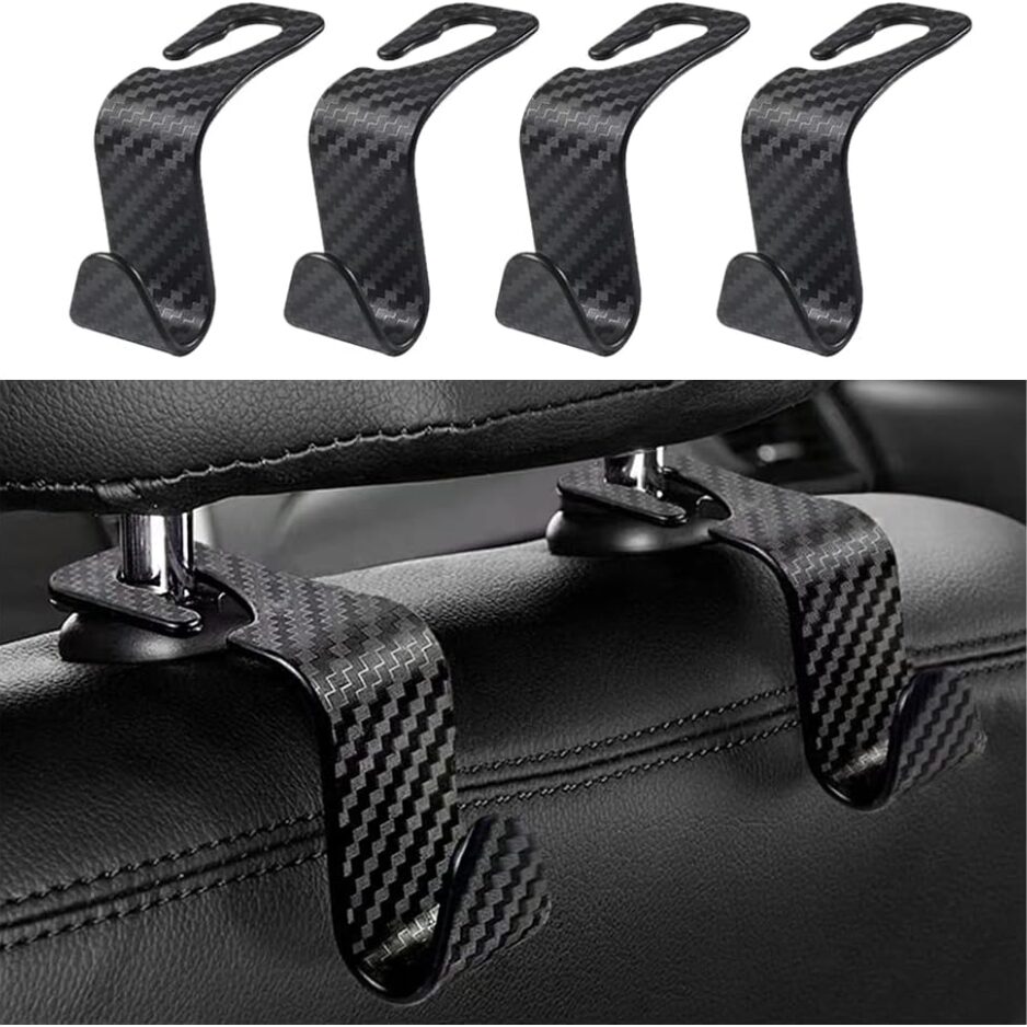 Universal Car Headrest Hooks 2 Units, Hidden Seat Hangers For Purses, Bags, Hats, Coats, Umbrellas And Grocery Bags