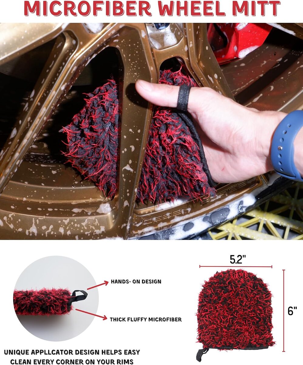 Car Wheel Rim Cleaning Kit 7 Units, Tire Brush, Wheel Wash Mitt, Soft Wheel Brushes, Tire Dressing Pads And Microfiber Towel